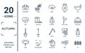 autumn linear icon set. includes thin line picnic basket, rain, broom, storm, rye, raincoat, cloak icons for report, presentation