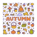 Autumn lineart icons doodles elements collection. Vector set Royalty Free Stock Photo