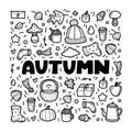 Autumn lineart icons doodles elements collection. Vector set Royalty Free Stock Photo