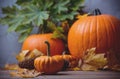 Autumn little pumkin with leaves