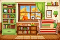 Autumn living room interior. Cartoon vector illustration Royalty Free Stock Photo