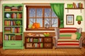 Autumn living room interior. Vector illustration. Royalty Free Stock Photo