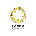 Autumn logos with brown and green leaves, forests, cherries, seasonal scenery. designed for environmental and health safety. suita