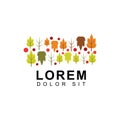 Autumn logos with brown and green leaves, forests, cherries, seasonal scenery. designed for environmental and health safety. suita