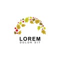 Autumn logos with brown and green leaves, forests, cherries, seasonal scenery. designed for environmental and health safety. suita