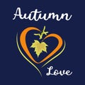 Autumn love cute card with maple leaf and heart