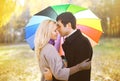 Autumn, love, relationships and people concept - sensual couple