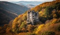 Autumn majestic beauty in nature, a tranquil ancient chapel generated by AI