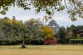 Autumn maple color of Korakuen garden and Okayama castle in Okayama, Japan Royalty Free Stock Photo