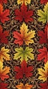 Autumn Maple Leaf Pattern with Ornate Scrollwork Royalty Free Stock Photo
