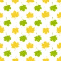 Autumn maple leaf seamless pattern simple vector minimalist concept flat style illustration, yellow orange hand drawn natural flor Royalty Free Stock Photo