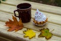 Autumn, maple leaves, mug, tea, basket