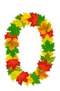 Autumn maple Leaves in the shape of number 0