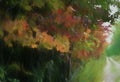 Autumn Maples Closeup Along Two-Track Dirt Road in the Country. Digital Art. Royalty Free Stock Photo