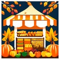 Autumn market stall with pumpkins, apples and oranges. Vector illustration Generative AI Royalty Free Stock Photo