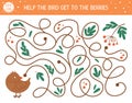 Autumn maze for children. Preschool printable educational activity. Funny fall season puzzle with cute woodland animal. Help the