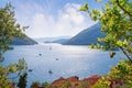 Autumn Mediterranean landscape. Montenegro, Bay of Kotor. View of Verige Strait near Perast town