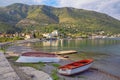 Autumn Mediterranean landscape. Montenegro. View of Kotor Bay and Kamenari town Herceg Novi Royalty Free Stock Photo