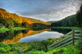 Autumn, mirror , lake and mountais.