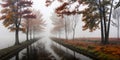 Autumn misty forest reflection