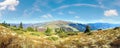 Autumn misty morning mountain panorama Carpathian Mt`s, Ukraine