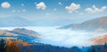 Autumn misty morning mountain panorama Carpathian , Ukraine