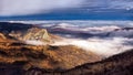 Autumn misty scene in Romania , beautiful landscape of wild Carpathian mountains Royalty Free Stock Photo