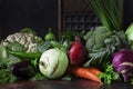 Autumn mixed vegetables, healthy eating concept, still life on a dark background, selective focus Royalty Free Stock Photo