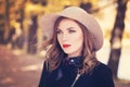 Autumn Model Woman wearing Grey Hat