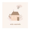Autumn mood greeting card with warmth cozy house poster template
