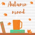 Autumn mood leaves a cup and a book Royalty Free Stock Photo