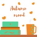 Autumn mood leaves a cup and a book Royalty Free Stock Photo