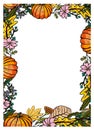 Autumn mood with pumpkins and flowers white card