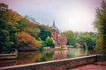 Autumn mood with romantic old castle at the Minnewater in Bruges Royalty Free Stock Photo