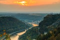 Autumn mood with sunset in Saxon Switzerland with Elbe valley