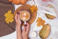 Autumn morning coffee flat lay Royalty Free Stock Photo