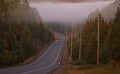 An Early Autumn morning fog on Highway 60 in Algonquin Park, Canada Royalty Free Stock Photo