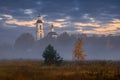 Autumn morning at the temple. Russia