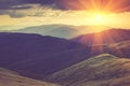 Autumn mountain hills at sunset.