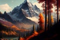 autumn mountain landscape. 3d illustration. Generative AI Royalty Free Stock Photo