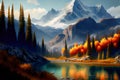 autumn mountain landscape. 3d illustration. Generative AI Royalty Free Stock Photo