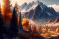 autumn mountain landscape. 3d illustration. Generative AI Royalty Free Stock Photo