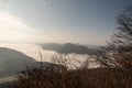 Autumn mountain landscape with mist on valleys, mountain ranges and blue sky in Slovakia Royalty Free Stock Photo