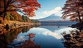 Autumn mountain landscape, tree reflection in tranquil pond generated by AI Royalty Free Stock Photo