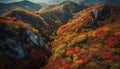 Autumn mountain landscape, vibrant colors, tranquil scene generated by AI