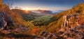 Autumn mountain panorama with golden forest and village in Slovakia Royalty Free Stock Photo