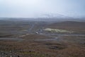 Autumn mountain views along the Kjolur Highland Road F35, Iceland, Europe. Autumn snowstorm beginning