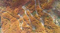 Autumn mountain zigzag road view from above Royalty Free Stock Photo