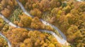 Autumn mountain zigzag road view from above