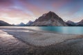 Autumn in the mountains near Bow Lake Banff National Park Alberta Canada Bow Lake panorama reflection with first snow in mountains Royalty Free Stock Photo